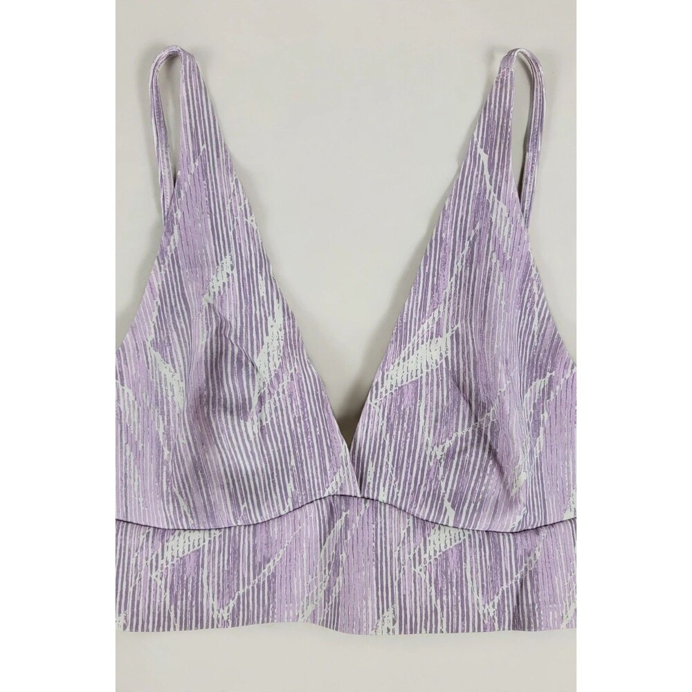 Auden L Purple Lavender Striped Print Triangle Bralette Wireless Unlined Bra